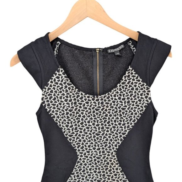 Express Bodycon Mini Dress Black White Animal Print Cap Sleeve Stretch Size 2 - Picture 3 of 10